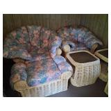 1980s Coastal Wicker Sofa, Chairs & Ottoman Set