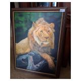 Beautiful Vintage Framed oil on canvas Lion