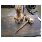 Hand made gavel and wood bark covered decanter