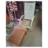 All metal patio chair and wicker ottoman
