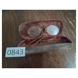 Antique Women's Pince Nez Rimless Glasses w/case