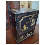 Vintage Asian Black Lacquer Jewelry Cabinet