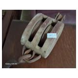 Vintage Wooden Block and Tackle Double Pulley