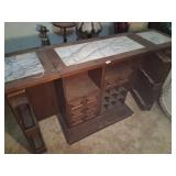 Mid-Century Walnut & Marble Bar Cabinet
