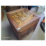 Beautifully hand carved wood under glass end table