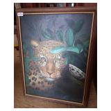 Beautiful vintage framed oil on canvas leapard