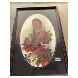 Framed 16 x 24 native lady with cardinals