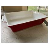 Red ceramic baking dish