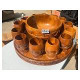 Wood engraved cups and bowl serving set