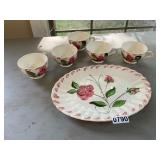 Rose platter and 5 matching cups