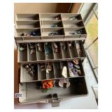 Tackle box and assorted jewelry