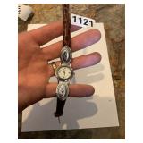 Watch- ladies Geneva silver adorned w/leather band