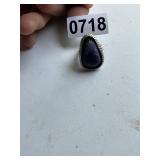 Purple Stone silver ring marked Sterling