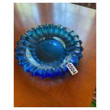 Vintage blue cigarette ash tray - glass