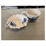 Blue flowered bowl and soup cup