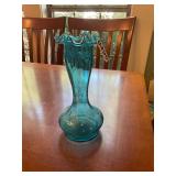 Vintage hand blown blue vase