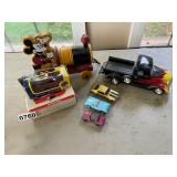 Mickey Mouse train and die cast car lot