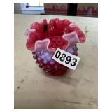 Fenton hobnail vase red and white