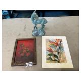 Blue deer figure and 2 pieces art work