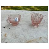 Pink depression creamer and sugar