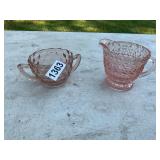 Pink depression creamer and sugar