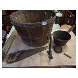 nice apple basket with vintage items