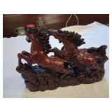 Horses Running Sculpture Red Resin Vintage Art