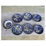 7- blue and white bowl and platters