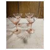 4- pink depression, etched stemware glasses