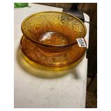 Amber platter and Bowl, platter has a chip