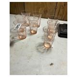 8- pink depression etched glasses