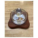 Wooden glass floral cheese/butter dish with lid