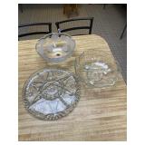 Three glass serving pieces