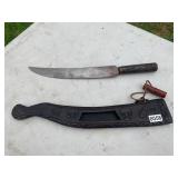 Wood carved handle knife and sheath