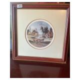 Framed village horse carriage, picture