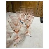 7- pink depression, etched stemware glasses