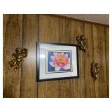 Lotus picture, three gold toned cherubs