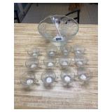 Punchbowl with 16 glasses and plastic ladle