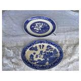 Two blue and white serving platters