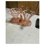 Depression, glass, pink creamer, sugar