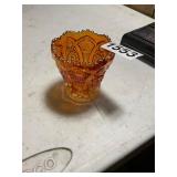 Amber depression Glass toothpick Holder