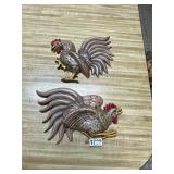 2- chalk plaster rooster wall hangers