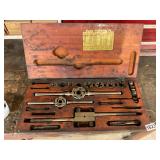 Assorted tap and die pieces woodcase