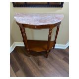 Demilune wood/marble console table
