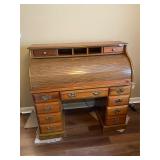 Wood roll top desk with light