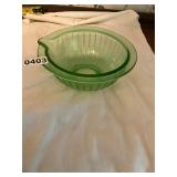 Green depression, glass mixing bowl with  spout