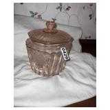 Pink depression glass jar with lid