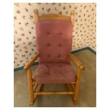 Wood rocking chair w/ pink/ mauve cushion
