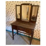 Vintage vanity with tri-fold mirror