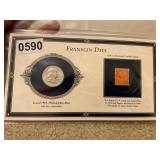 Franklin 1963 Philadelphia Mint coin and 1/2 stamp